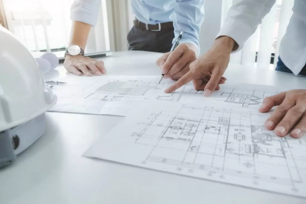 Engineer meeting for architectural project. working with partner